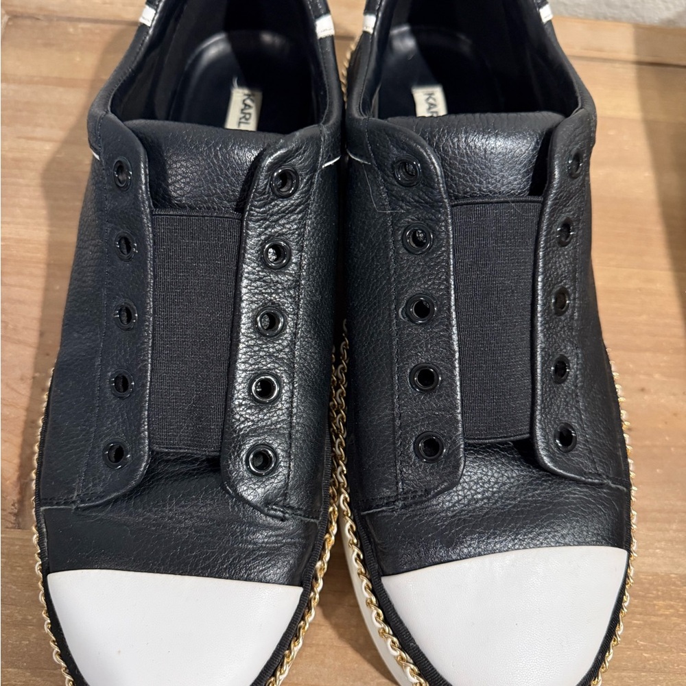Karl Lagerfeld Black and White Sneakers with Gold Accent